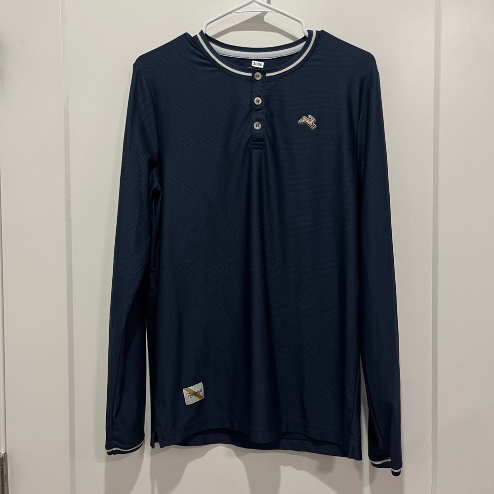 Tracksmith Mens Long Sleeve Henley Navy Blue Mesh Running Shirt Size Medium